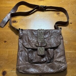 Civico 93 Brown Stud Leather Shoulder Bag Crossbody Hippie Boho Weathered Unisex